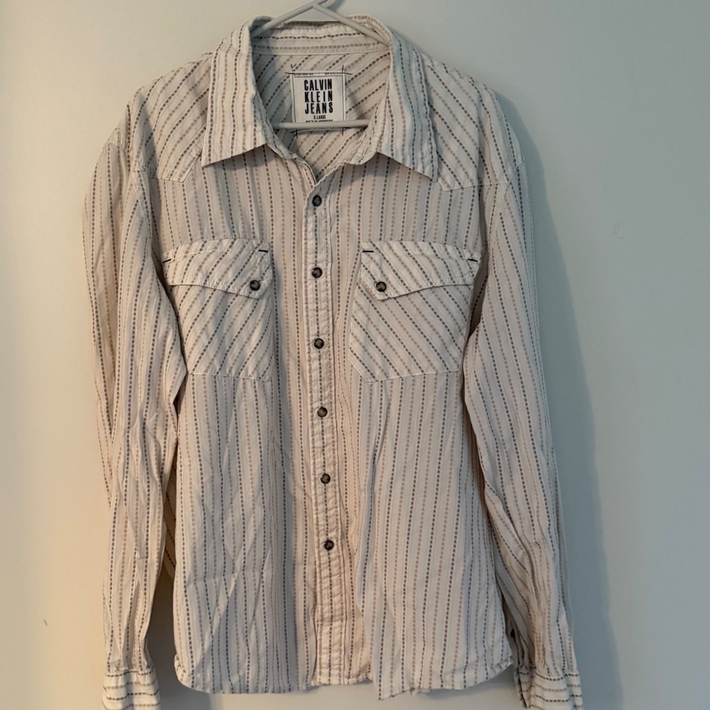 Vintage Calvin Klein Jeans Striped Snap Button Shirt cowboy Men's XL Y2K 2000s